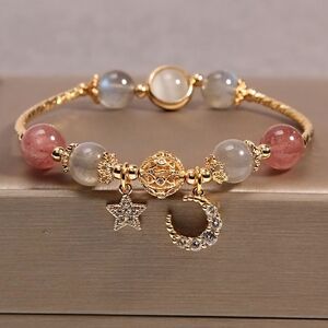 Elegant Gold and Pink Charm Bracelet
